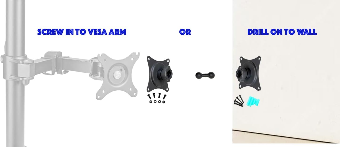 Universal 17mm Ball or Socket Head to VESA 75x75mm LCD Monitor Mounting Adapter Bracket Plate with M4 Screw Set for LCD Arm Mount & Drill Screw for Wall Mounting (17mm Ball Tablet/Smartphone Holder)