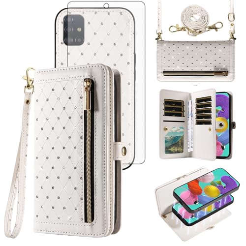 Étui Samsung Galaxy A51 4G Asuwish avec portefeuille amovible et protection écran