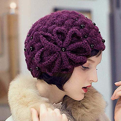 Chapeau de laine sauvage violet pour femme - Bonnet d'hiver de qualité supérieure