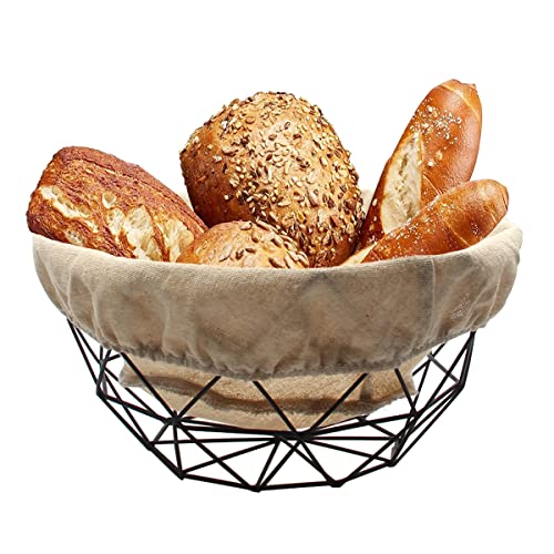 Porssaut Cesta Metálica para Frutas Verduras Canasta Decorativa con Bolsa de Algodón de Lino Soporte Práctico Picnic Cesta de Frutas Estilo Moderno Cover