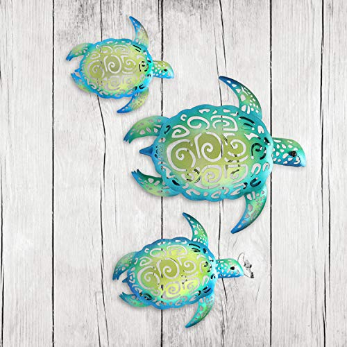 Youin Set Of 3 Metal Sea Turtle Beach Theme Decor Wall Art Decorations For Indoor Outdoor Bathroom Garden #TOP1