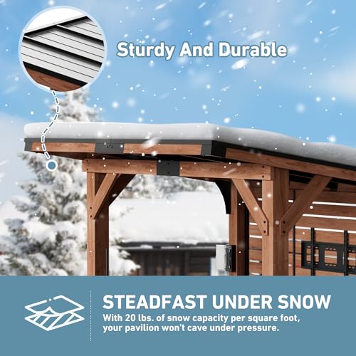 Big Leaf Cedar Wood Entertainment Bar Center, Grill Gazebo with Shelves & Paper Towel Holder, Grill Pavilion Wooden Gazebo Featuring TV Mount and Power Strip for Patio or Garden Use - Image 6