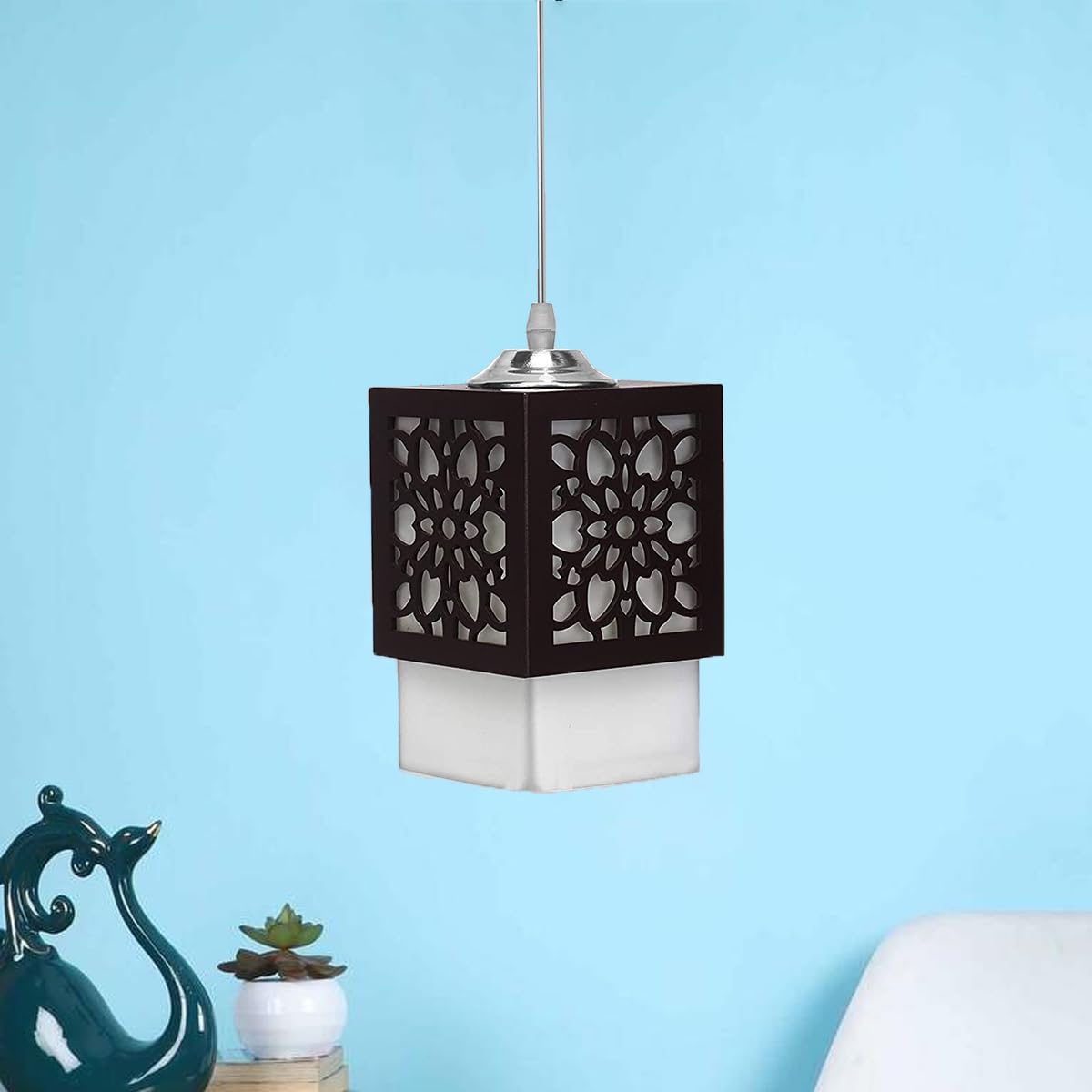 DarkVision Board-Wood Laser Cut Flower Design Hanging Ceiling Pendant Light for Living Room/Bedroom/Kitchen/Over The Dining Table (Star SL, Without Bulb)