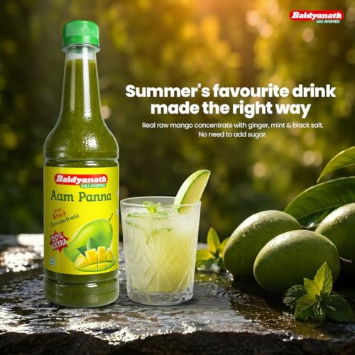 Image of Baidyanath Aam Panna Concentrate 600 ml | Refreshing Raw Mango Drink Concentrate with Mint, Jeera & Black Salt