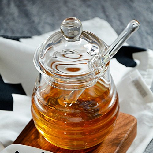 Mkouo Glas honigtopf mit Honigbehälter Honig Löffel Zum Servieren von Honig und Sirup, 9 Ounces (265ml) – Bild 3
