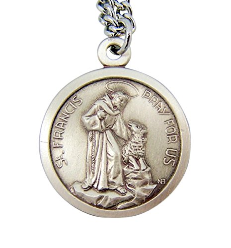 Sterling Silver Saint Francis with Dog Pray for Us Medal Pendant, 1 1 16 Inch