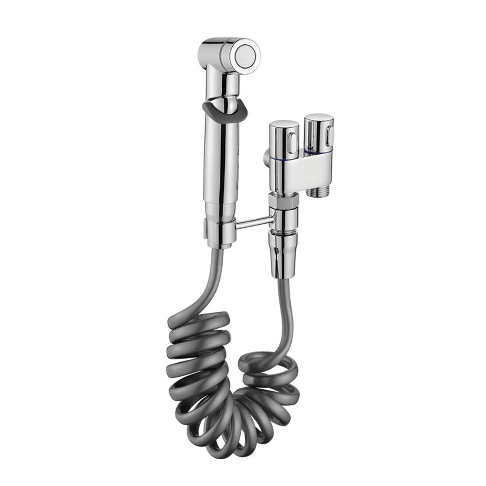 Msioytog Chrome Multifuntional Bathroom Bidet Hand Sprayer Flexible Hoses Unique Double Flows Valves Handheld Bidet Sprayer Alloy Texture Toilet Attachment