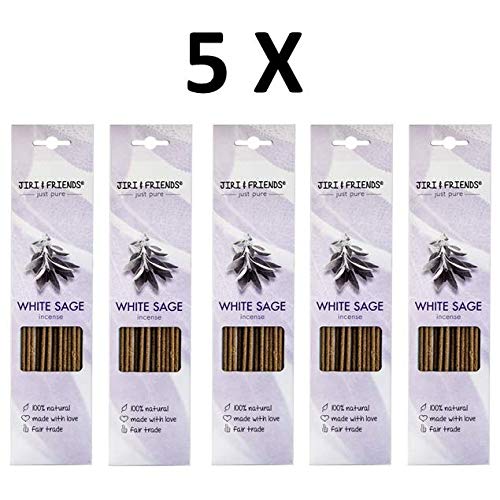 Lot de 5 bâtonnets d'encens Salade blanc pour fumage Jiri et Friends 100 % naturel 15 pièces Naturel incense White Sage/Weisser Salbei Fair Trade