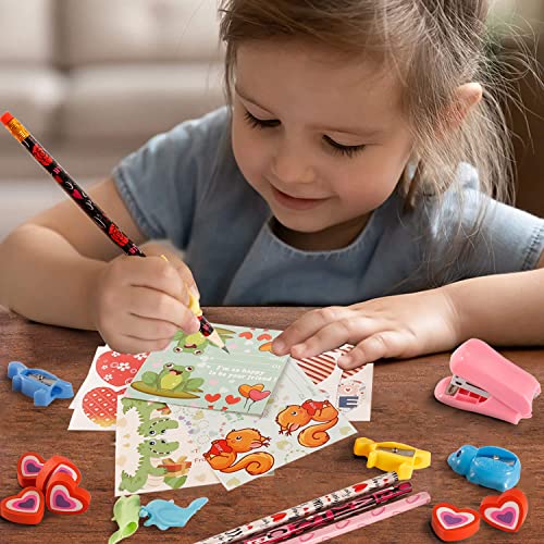 Valentine's Day Gifts for Kids Classroom - 28 Packs Super Value Stationery Kit, Cards, Pencils, Erasers, Pen Sharpeners, Holders, Exchange Party Favors Toys by vanow - Used condition - Image 6