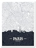 wandmotiv24 Plan de la Ville sur Toile, 120x90cm, Format Portrait, Paris, France, Skyline, Silhouette, Décor Moderne M0453