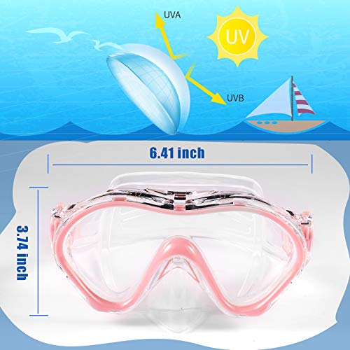 FPXNB Kids Swim Mask, Swimming Goggles with Nose Cover, Snorkel Mask Diving Mask for Scuba Snorkeling, Anti-Fog Lens Waterproof Socket 180° View Angle Face Mask for Youth Children Junior Teens