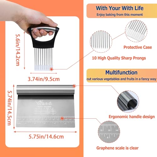 Bench-Scraper-Dough-Chopper-Onion-Holder-for-Slicing-Slicer-Onion-Cutter-with-Protective-Cover-and-Anti-Slip-Handle-Stainless-Steel-Chopper-for-Potato-Tomato-Avocados-Eggs-Vegetable-Onions