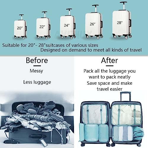 Image of 7pcs Set Travel Organizer Packing Cubes Lightweight Travel Luggage Organizers with Laundry Bag or Toiletry Bag Laundry Organiser. (SKY BLUE)