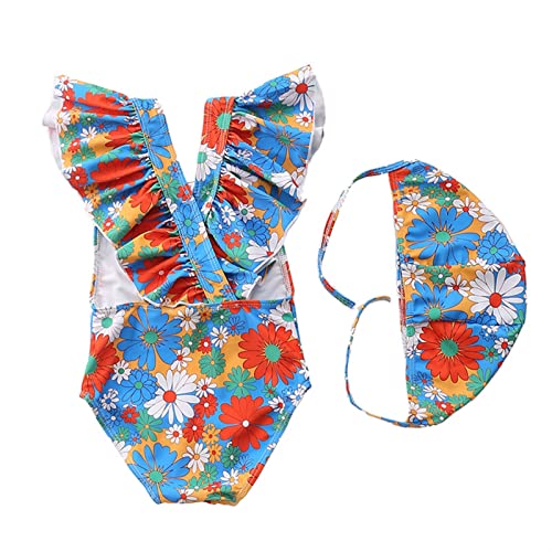 Fato de Banho de Uma Peça para Meninas de 2 a 8 Anos com Chapéu Fato de Banho Infantil para Praia (C