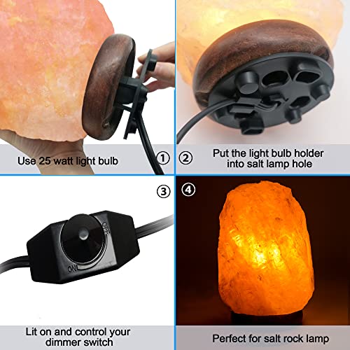 Haraqi Himalayan Salt Lamp Cords (6Ft) With Dimmer Switch,Original Replacement Cords With Base Assembly(3.34 Inches) And 25 Watt E12 Bulbs For Salt Rock Lamp,Ul-Listed Cord 2 Set #TOP1