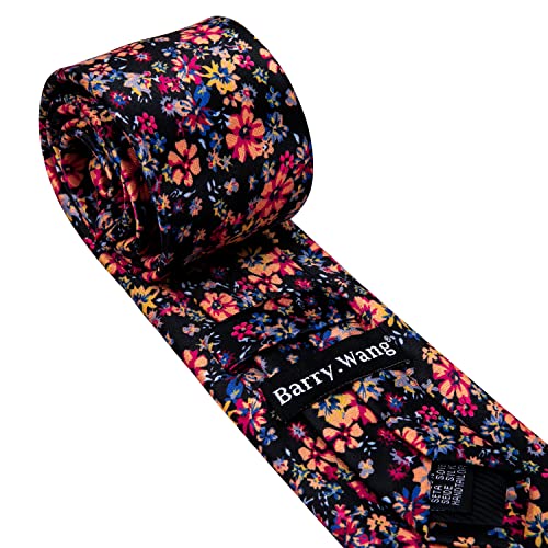 Image of Barry.Wang Flower Ties for Men Handkerchief Cufflinks Set Wedding Necktie Set Party