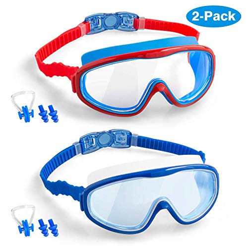 Elimoons Kids Swim Goggles, 2-Pack Wide Vision Swimming Glasses for Children and Early