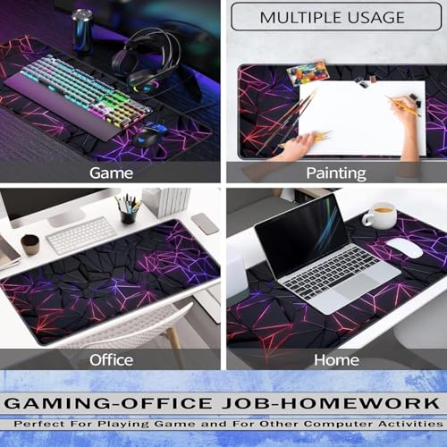 Image of Large Desk Mouse Mat, Extended Gaming, Office Keyboard Pad, Waterproof Non-Slip Surface, Stitched Edge Anti-Fray Thick Fabric Rubber Base Mat for Home Laptop Study or Work Setup(Pack 1)