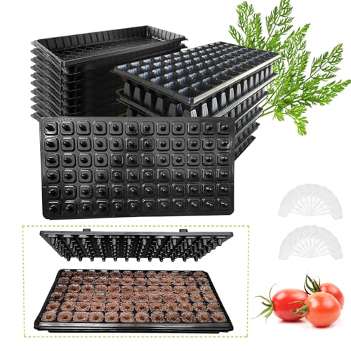 LARNORJE 72 Cell Seed Starter Trays with Dibber 20 Pack Reusable Seedling Trays for Germination Propagation 72 Hole Soil Digger for Quickly Setting Out Gift for Gardener.