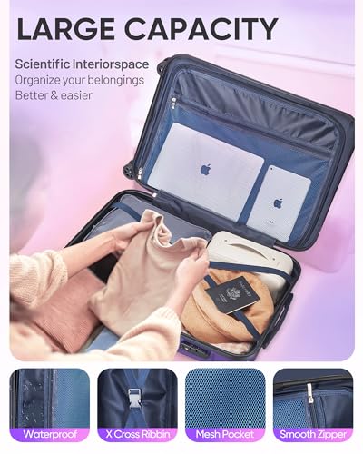 Image of Carry on Luggage - Airline Approved Suitcases with Spinner Wheels, Built-In TSA Lock，Hard Shell Expandable Suitcases