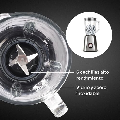 Mellerware Mixy! 1500 W | Glaskanne mit 1,5 l | 2 Geschwindigkeiten + Turbo | professioneller Lebensmittelprozessor mit 6 Klingen | Eisbrecher | Edelstahl 5 Mellerware Mixy! 1500 W | Glaskanne mit 1,5 l | 2 Geschwindigkeiten + Turbo | professioneller Lebensmittelprozessor mit 6 Klingen | Eisbrecher | Edelstahl