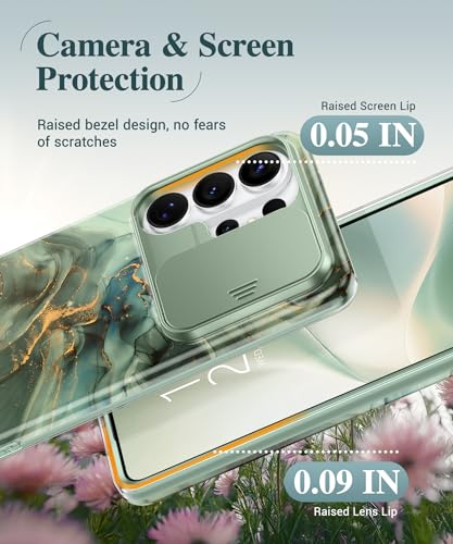 Image of GVIEWIN for Samsung Galaxy S26 Ultra Case, [Slide Camera Cover & Built-in HD Screen Protector] [2 Front Frames] Shockproof Military Grade Protective Marble Phone Case for S26 Ultra 6.9 inch (Desert Dream)