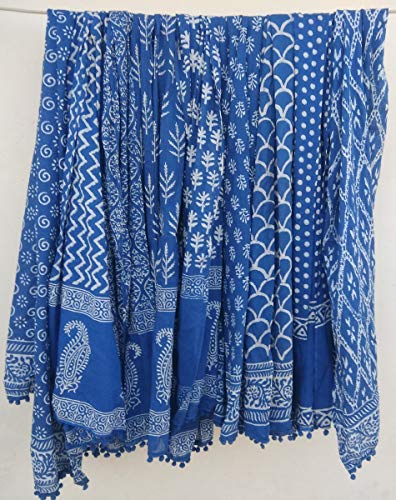 INDIANHANDICRAFTS 5 Pc Mix Lot Indigo Blue Scarves Indian Hand Block Print Sarong Stole Cotton Scarf Women Scarves Size 22x72 Inch 0002