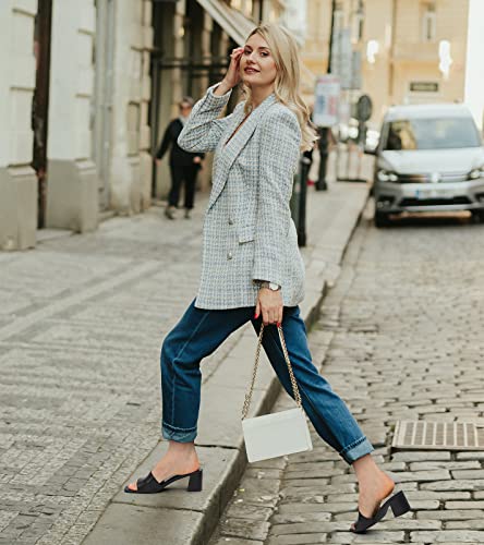 Pizz Annu Women's Square Open Toe Heels Sandals Low Block Chunky Heeled Sandal Slip On Mules Comfortable Casual Dress Pumps Shoes, Black 9 #TOP5