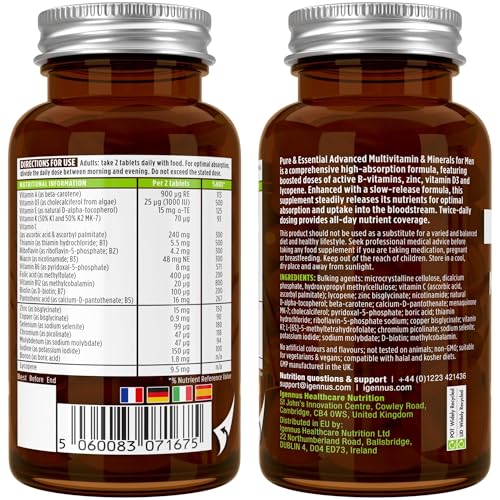 Multivitamin & Minerals for Men, Enhanced with Lycopene, Zinc, Methylated B-Vitamins & Vitamin D3, Energy & Heart Health, 60 Vegan Tablets by Igennus - Image 7