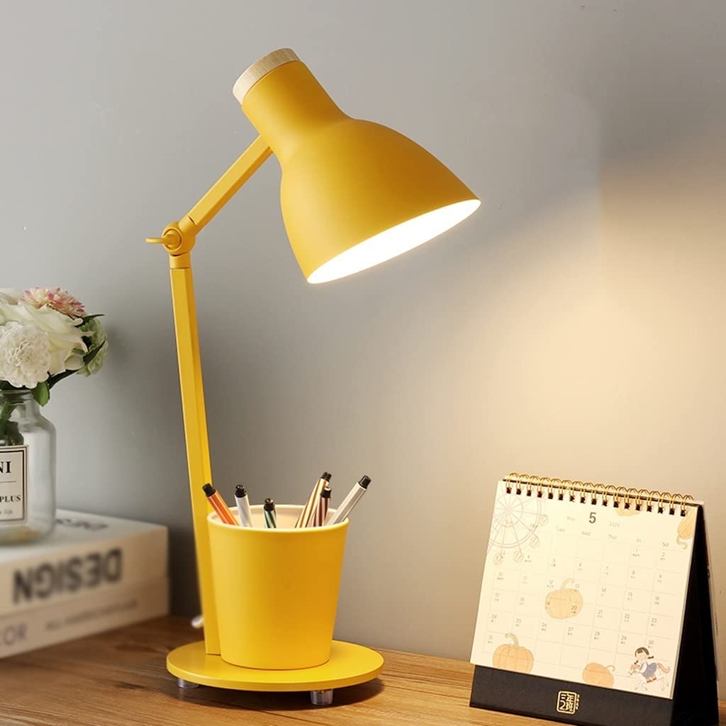 Lampa stołowa Dziecięca lampka nocna do sypialni, biurko studenckie ochrona oczu lampa biurkowa, swobodna regulacja w salonie, z uchwytem na długopis Lampa stołowa LED(Geel)