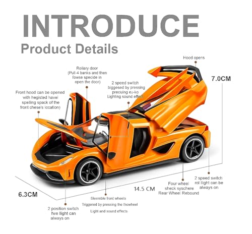 Image of Invite 1:32 Scale Koenigsegg Jesko Die-Cast Model Car - Alloy Metal Pullback Toy Car with Openable Doors, Lights & Music - Luxury Sports Car Toy for Kids & Collectors [Random Color]