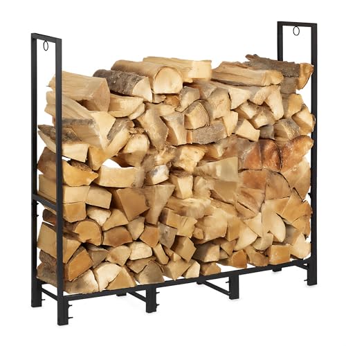Relaxdays Leñero XL, Soporte Leña Exterior e Interior, Acero con Recubrimiento de Polvo, 116 x 121 x 30,5 cm, Negro