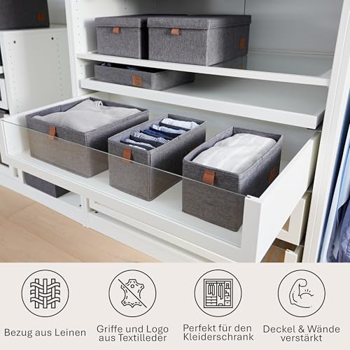 LOVE IT STORE IT Premium Aufbewahrungsboxen Stoff 2-teilig - Kleiderschrank Organizer aus Leinen - Verstärkte Wände - Set mit zwei großen Boxen - Grau - 30x30x15 cm