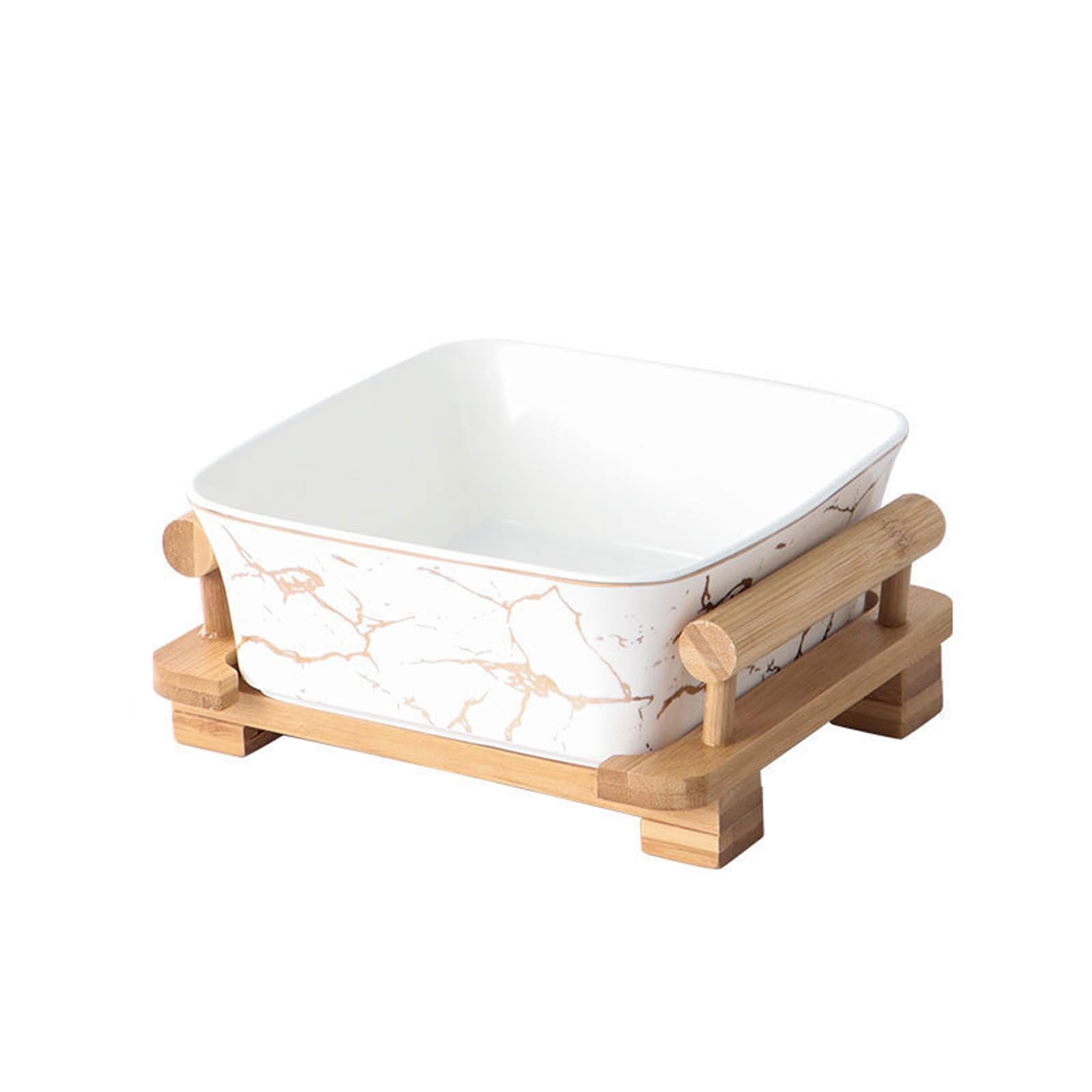 Miska na sałatkę z drewnianym stojakiem, duża miska do serwowania, uniwersalna ceramiczna misa na drobiazgi i owoce, idealna na sałatkę, owoce, warzywa i makaron(White)