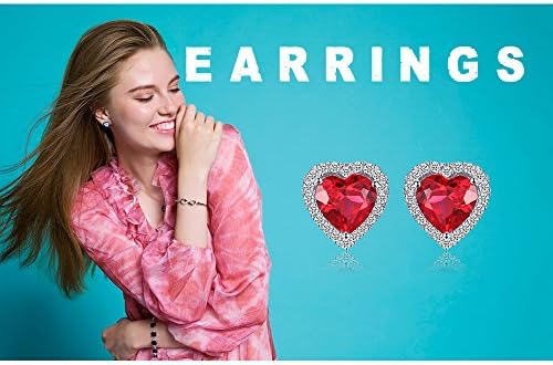JewelryPalace Heart Of Ocean 3.8ct Created Red Ruby Love Forever Halo Stud Earrings For Women, 14K 925 Sterling Silver