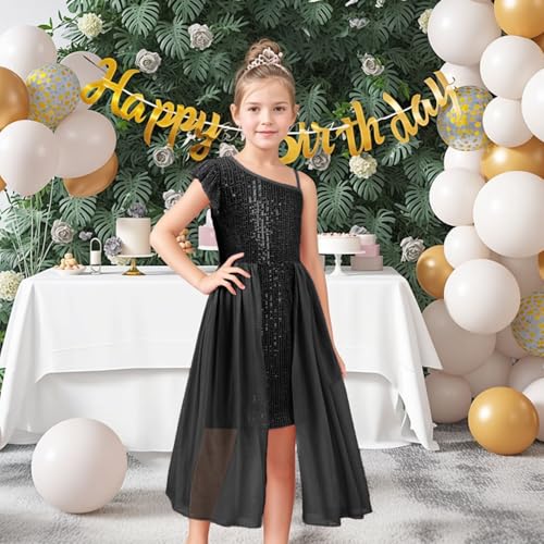 LQSZ Girls Sequin Dress Ruffled Sleeve Toddler Tulle Sparkly Formal Pageant Prom Party Dresses 3-14 Years2