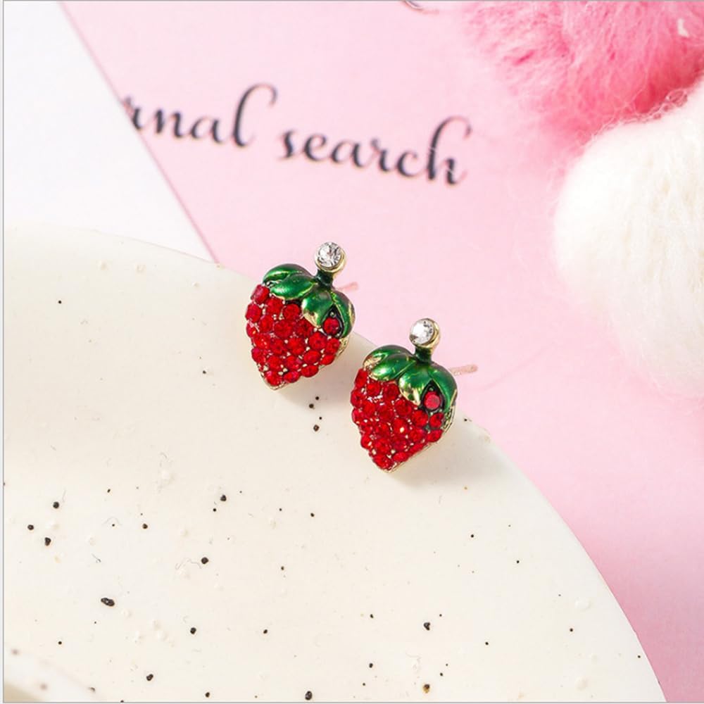 Strawberry Cubic Zirconia Statement Earring for Women Teen Girls S925 Sterling Silver Post Cute Fruit Cartilage Stud Earrings Lovely Gift Hypoallergenic Jewelry for Girlfriend Sister - Image 5