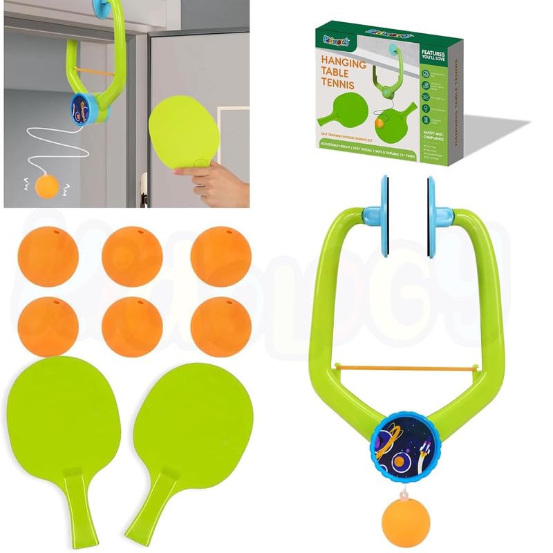 Hanging Table Tennis Trainer Toy for Kids Family Ceiling Hook Ping Pong Game Indoor Hand-Eye Coordination Training Set with 2 Paddles and 6 Balls Self-Practice Kit Kids(Pack of 1)-picture-15