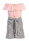 Aki_Dress Cold Shoulder Romper Two Tone Casual Party Jumpsuit for Big Girl Pink 8 JKS 2221, Pink Leopard