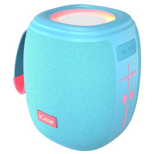 iGear Roll Plus 10W Portable Bluetooth Speaker | RGB Lights, TWS Pairing, 7H Playtime, Bluetooth v5.3, Multi-Connectivity (TF/SD, USB), Type-C Charging | 360° Surround Sound, Party Speaker (Bue)