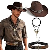 JhavexToy Cappello da Cowboy per Adulti Colore Bronzo Cravatte da Cowboy in Pelle Fasce pe...