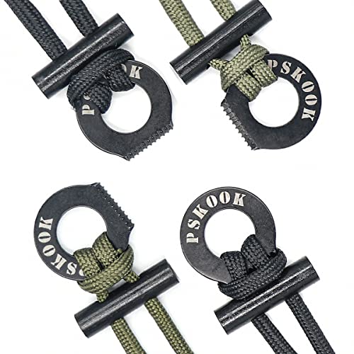 PSKOOK 4PCS Fire Starter Necklace, Survival Paracord Necklace with Flint and Steel, Bushcraft Necklace for Camping, Hiking and Backpacking(2PCS Army Green + 2PCS Black)