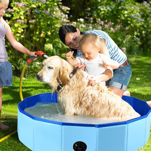 LUFEIS Hundepool, 60x20 cm Hundepool Schwimmbad, Hundebecken Faltbar mit Ablassventil, Planschbecken rutschfest, Swimmingpool für Hunde, Faltbarer Pool Schwimmbecken für Kleine Hunde, Katze (Blau)