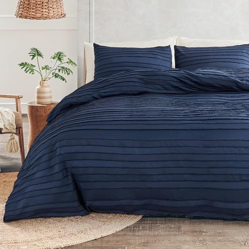 Image of NEXHOME PRO Duvet Cover Full,Navy 3 Pieces Boho Tufted Duvet Cover Set, Soft and Lightweight 100% Washed Microfiber Comforter Cover Set for All Season(Navy Full, 80 x 90)-No Comforter