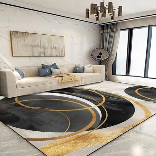 Modern Golden Geometric 5x7 Carpet