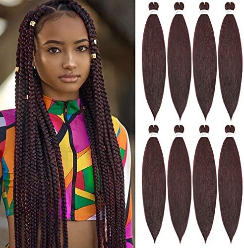 [MULTI PACKS DEAL] Spetra Pre Stretched Braiding Hair Extensions 24 Inch - 8 Bundles Jumbo Knotless Box Braids Professional Synthetic Crochet Braid Natural EZ Braid Yaki Dark Wine Hair Bundles