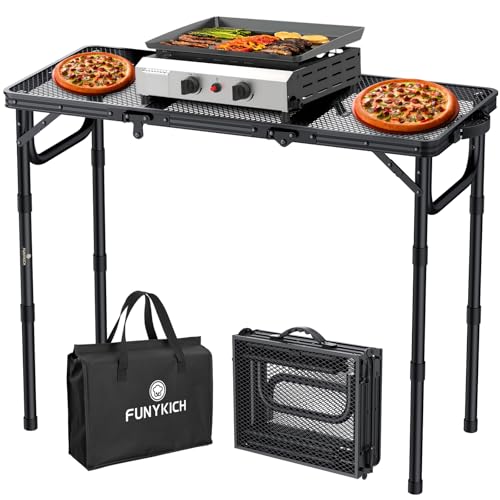 FUNYKICH Tragbarer Grilltisch 87 x 40cm,Campingtisch Outdoor Klappbar mit 3...