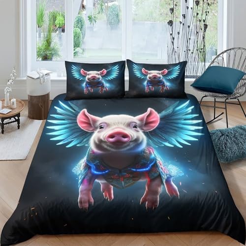 Housse de couette cochon volant pour chambre d'enfant douillette - 4