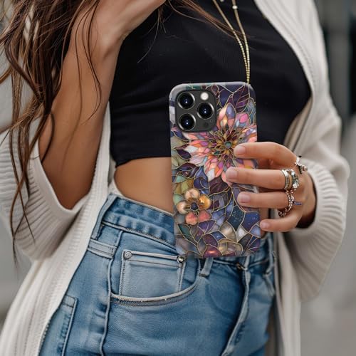 Image of Goodon for iPhone 14 Pro Max Case Cute - Wireless Charging Compatible - Dual-Layer Hard Shell + Silicone Cover - Protective Phone Case with Trendy Designs for Women - Blooming Purple Flower