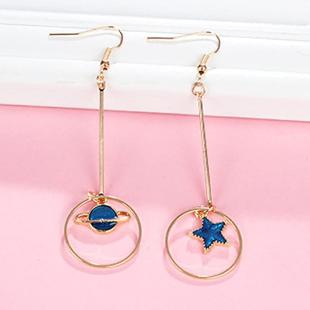 Blue Planet Earrings Dangle Asymmetrical Star Moon Earth Hook Earrings for Women Long Chain Stick Star Tassel Drop Earrings Universe Galaxy Solar System Earrings Jewelry Gifts 6 Pairs/set - Image 4